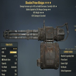 Bloodied Explode 90RW Minigun 3 Stars Level 45 PC